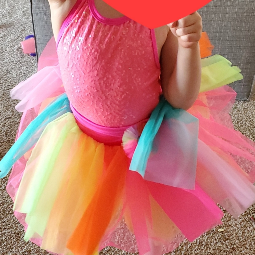 Girls pink rainbow dance outfit and/or costume